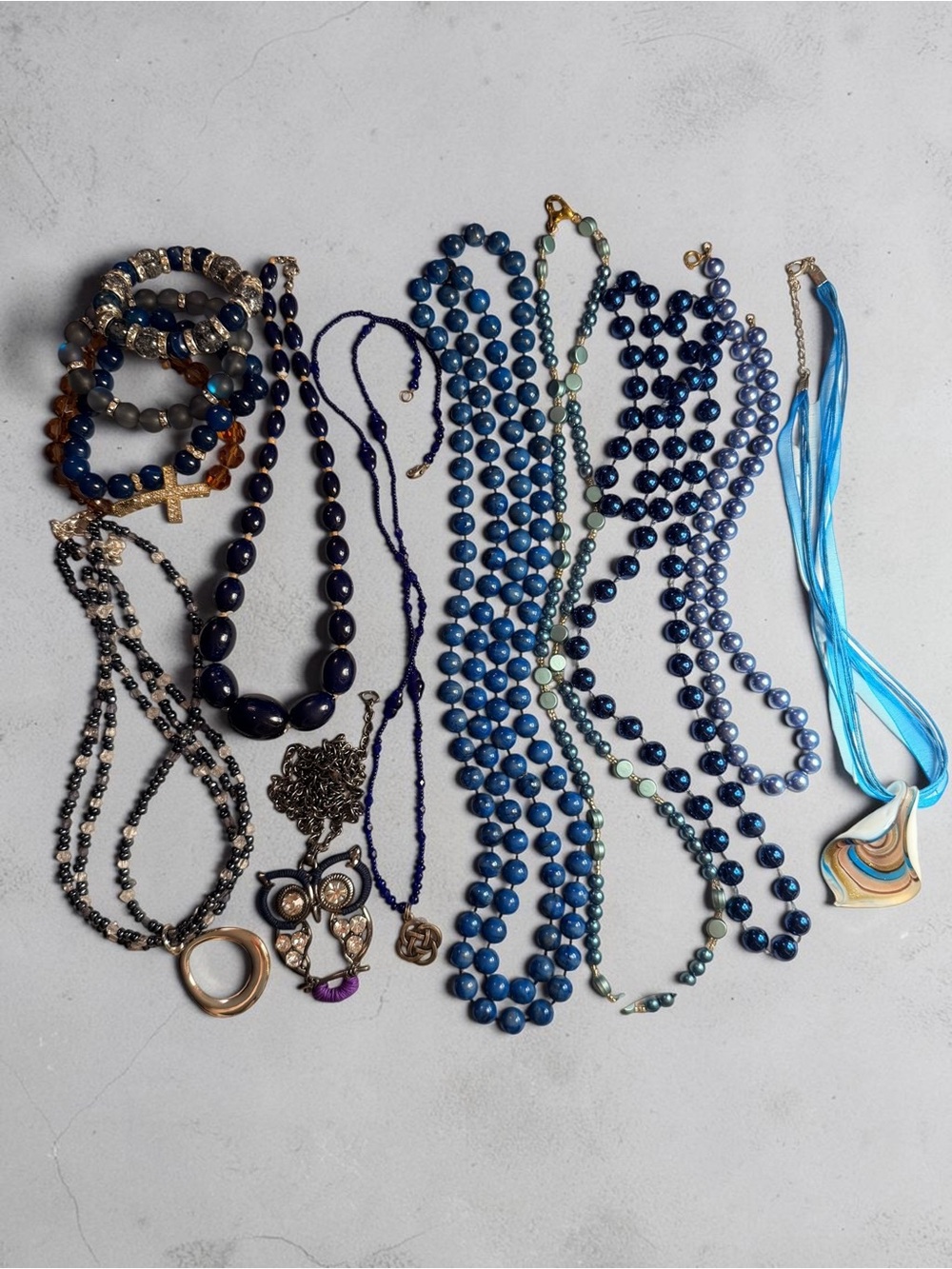 Blue Multi-Strand Beaded Necklace Collection - Women's Jewelry